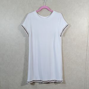 03093 Jude Connally cream knit S/S dress w/fringe trim M